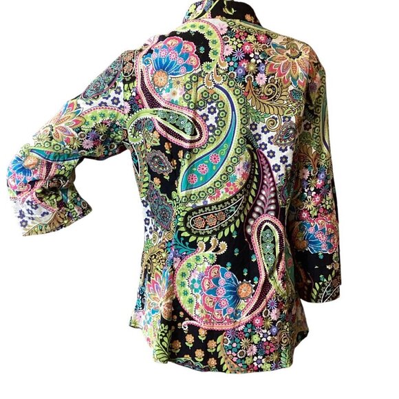 Bleu Bayou Boho Hippie Colorful Pleated Beaded Cotton Top L #328D - Picture 5 of 10